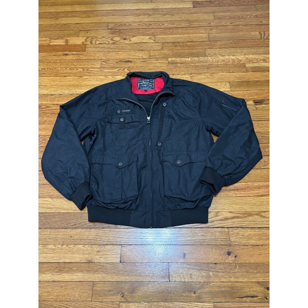 J. Whistler Mens Utility Bomber Jacket Large Black Full Zip Pockets Windbreaker